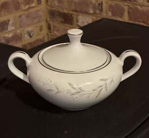 Vintage St. Regis Fine China Sugar Bowl & Lid, Floral Green Platinum Trim Japan
